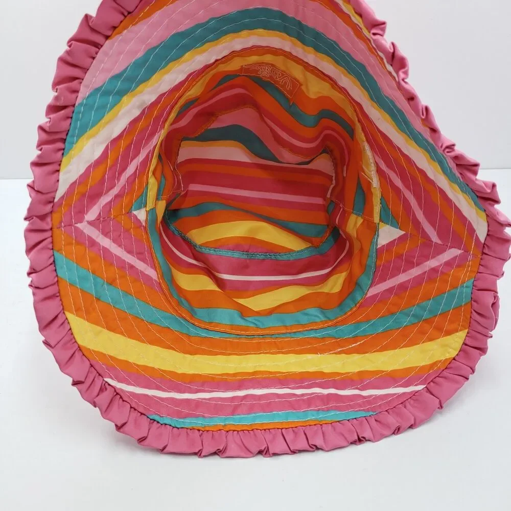 UV Skinz Girls Reversible Bucket Hat Colorful Stripe Pink Ruffle Brim Sun UPF 50